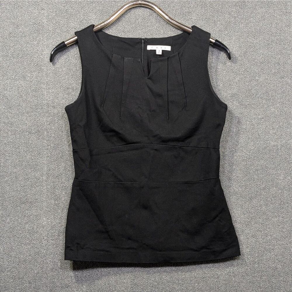 CAbi Pleated Perfect Shell Tank Top Womens 8 Sleeveless Ponte Knit Black Notch